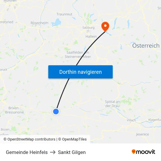 Gemeinde Heinfels to Sankt Gilgen map