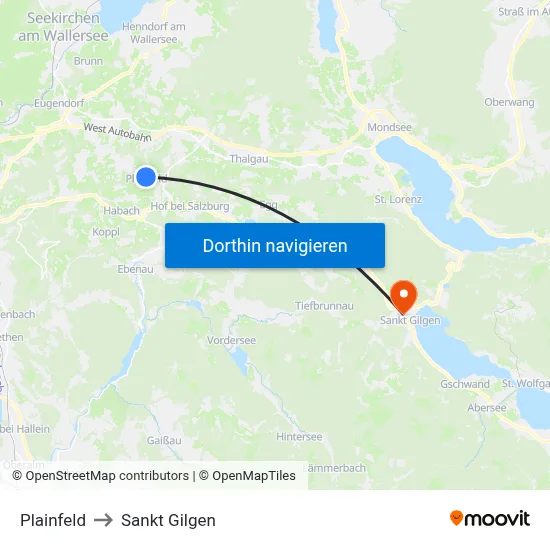 Plainfeld to Sankt Gilgen map