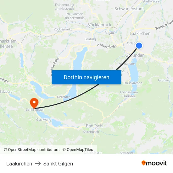 Laakirchen to Sankt Gilgen map
