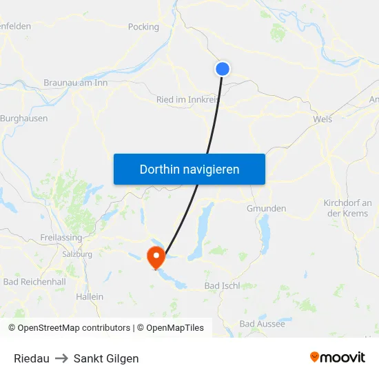 Riedau to Sankt Gilgen map
