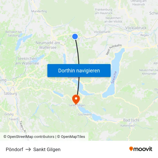 Pöndorf to Sankt Gilgen map
