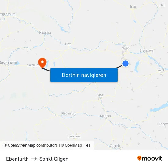 Ebenfurth to Sankt Gilgen map