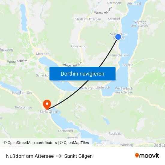 Nußdorf am Attersee to Sankt Gilgen map