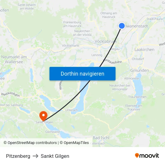 Pitzenberg to Sankt Gilgen map