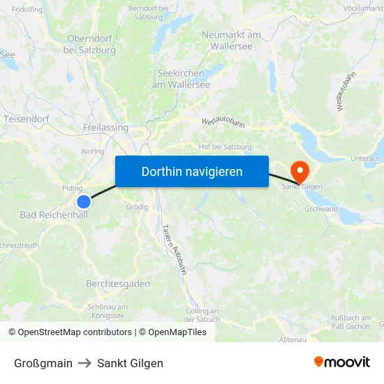 Großgmain to Sankt Gilgen map