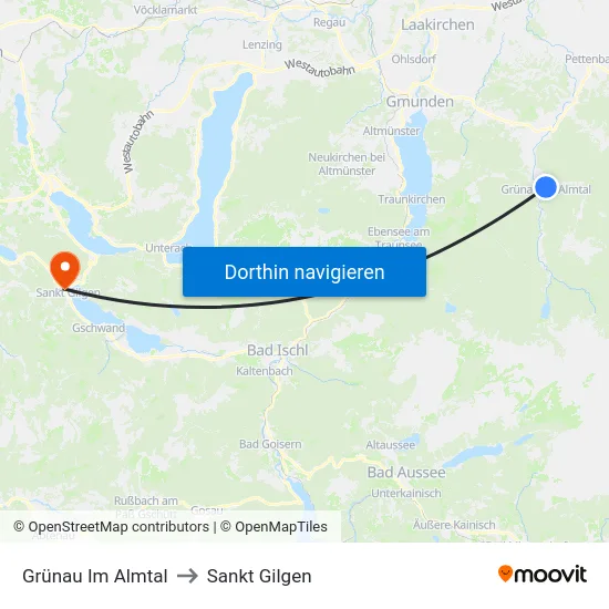 Grünau Im Almtal to Sankt Gilgen map