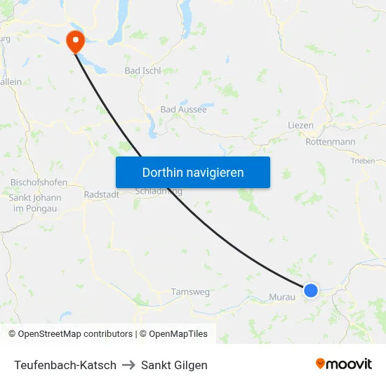 Teufenbach-Katsch to Sankt Gilgen map