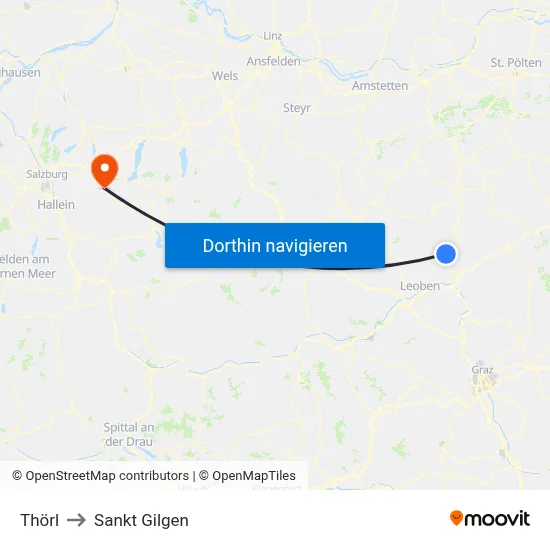 Thörl to Sankt Gilgen map