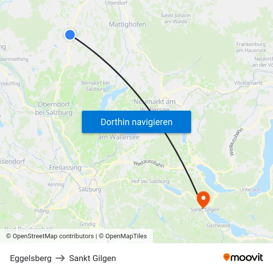 Eggelsberg to Sankt Gilgen map