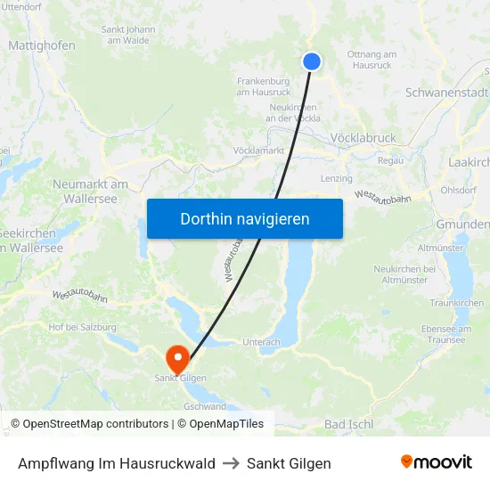 Ampflwang Im Hausruckwald to Sankt Gilgen map
