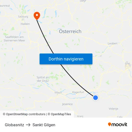 Globasnitz to Sankt Gilgen map