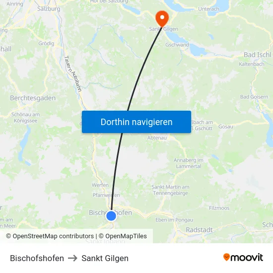 Bischofshofen to Sankt Gilgen map