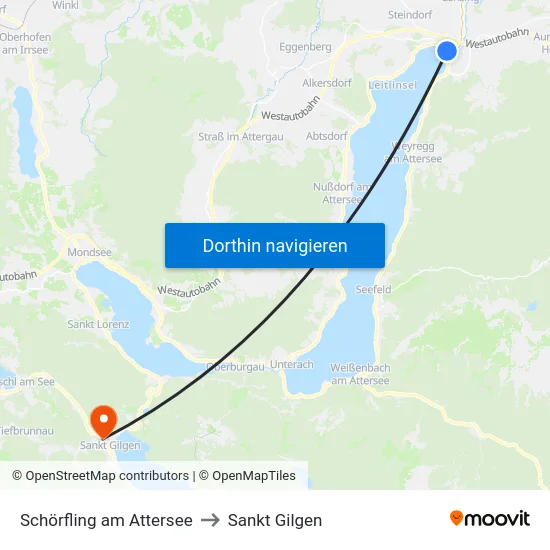 Schörfling am Attersee to Sankt Gilgen map