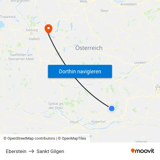 Eberstein to Sankt Gilgen map