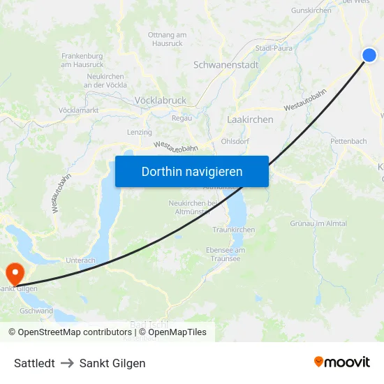 Sattledt to Sankt Gilgen map