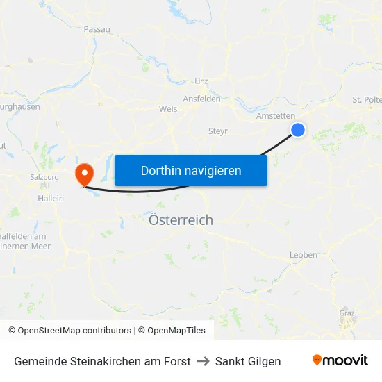 Gemeinde Steinakirchen am Forst to Sankt Gilgen map