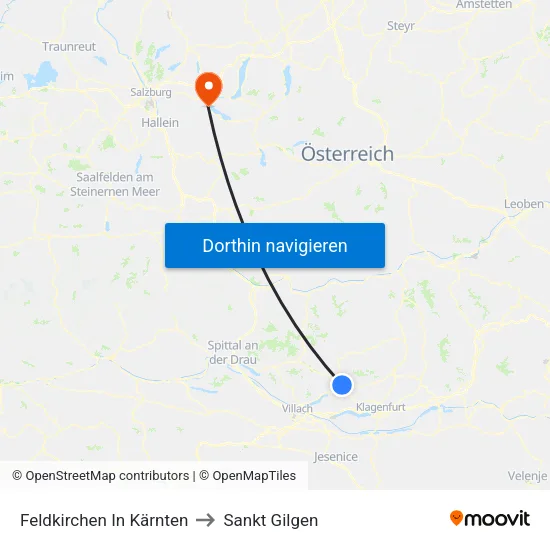 Feldkirchen In Kärnten to Sankt Gilgen map