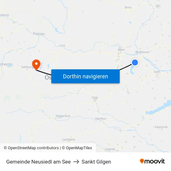 Gemeinde Neusiedl am See to Sankt Gilgen map