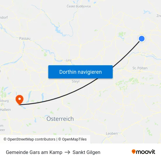 Gemeinde Gars am Kamp to Sankt Gilgen map