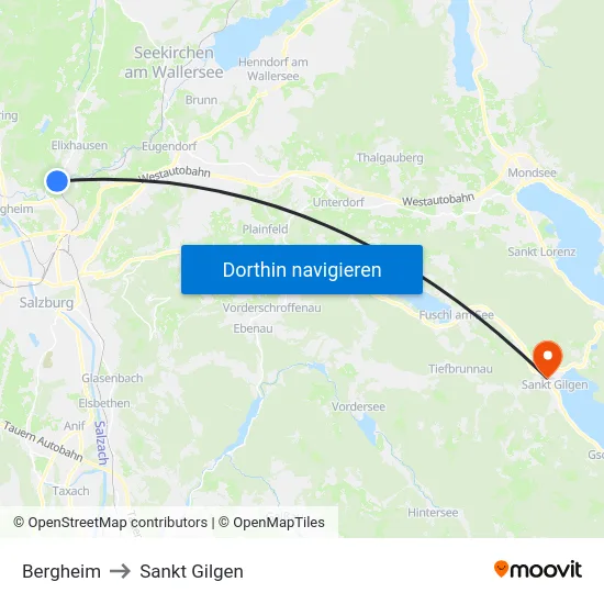 Bergheim to Sankt Gilgen map