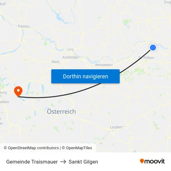 Gemeinde Traismauer to Sankt Gilgen map