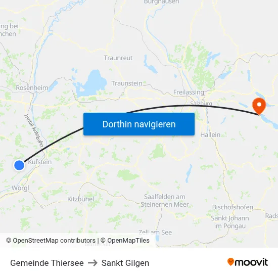 Gemeinde Thiersee to Sankt Gilgen map