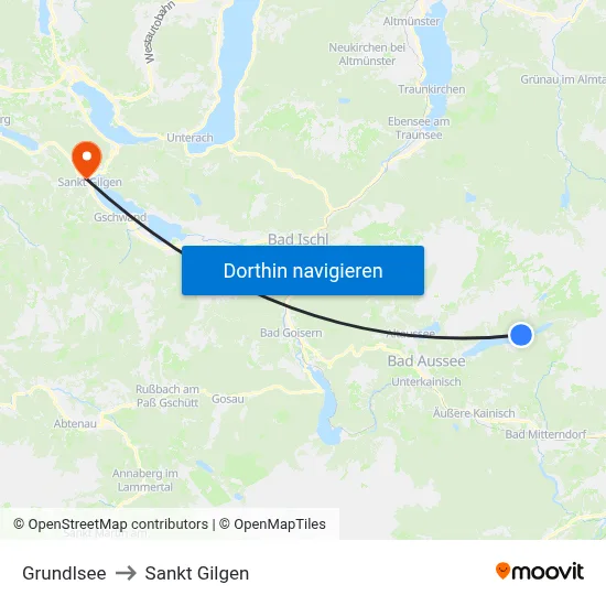 Grundlsee to Sankt Gilgen map