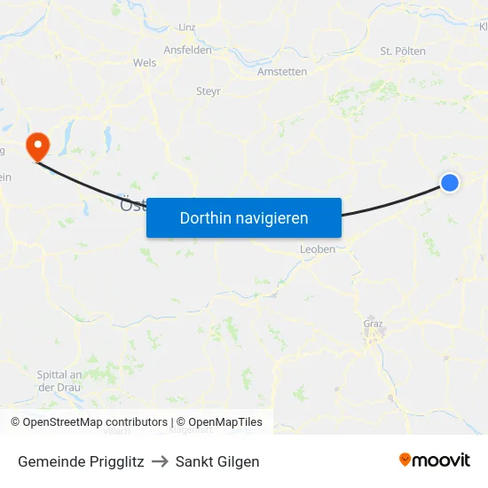 Gemeinde Prigglitz to Sankt Gilgen map