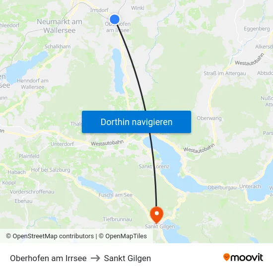 Oberhofen am Irrsee to Sankt Gilgen map