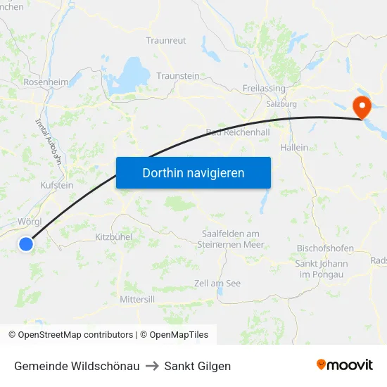 Gemeinde Wildschönau to Sankt Gilgen map