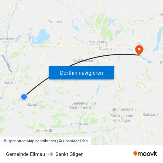 Gemeinde Ellmau to Sankt Gilgen map