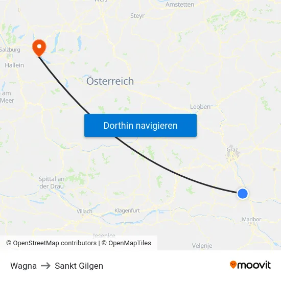 Wagna to Sankt Gilgen map