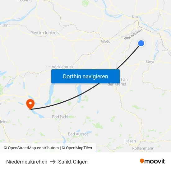 Niederneukirchen to Sankt Gilgen map