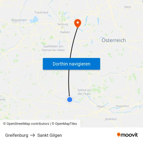 Greifenburg to Sankt Gilgen map