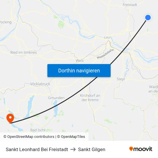 Sankt Leonhard Bei Freistadt to Sankt Gilgen map