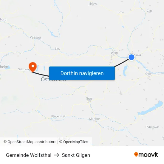 Gemeinde Wolfsthal to Sankt Gilgen map