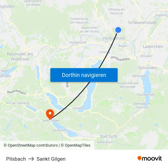 Pilsbach to Sankt Gilgen map