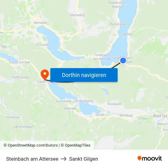 Steinbach am Attersee to Sankt Gilgen map
