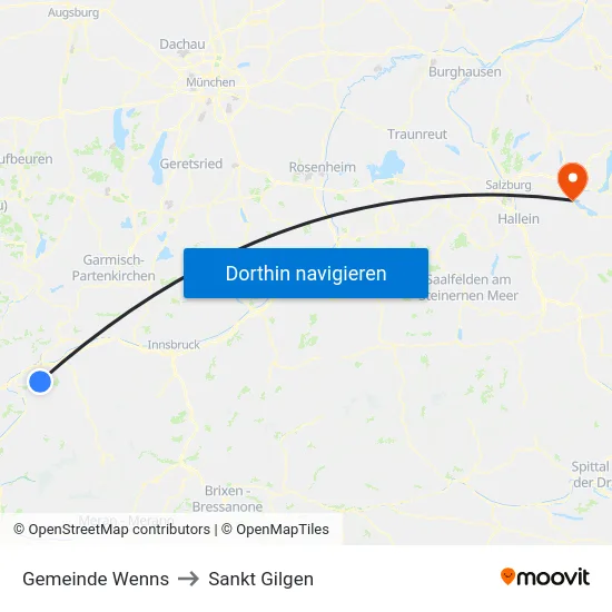 Gemeinde Wenns to Sankt Gilgen map