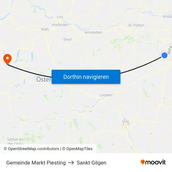 Gemeinde Markt Piesting to Sankt Gilgen map