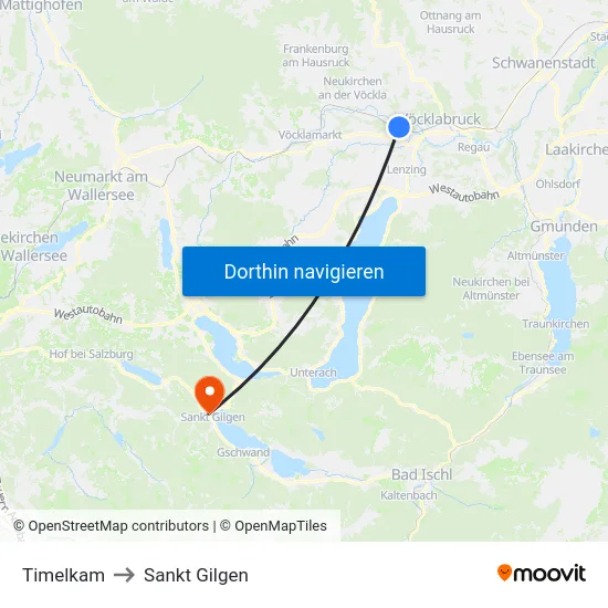 Timelkam to Sankt Gilgen map
