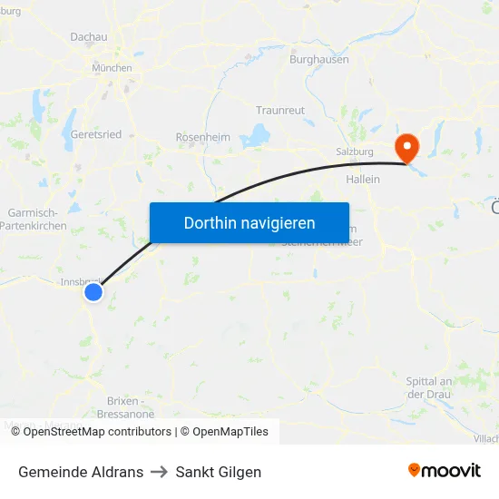 Gemeinde Aldrans to Sankt Gilgen map