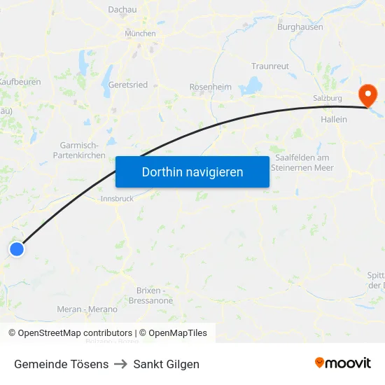 Gemeinde Tösens to Sankt Gilgen map
