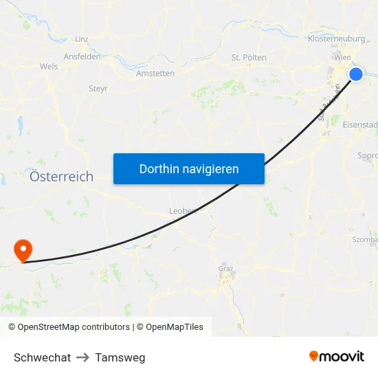 Schwechat to Tamsweg map