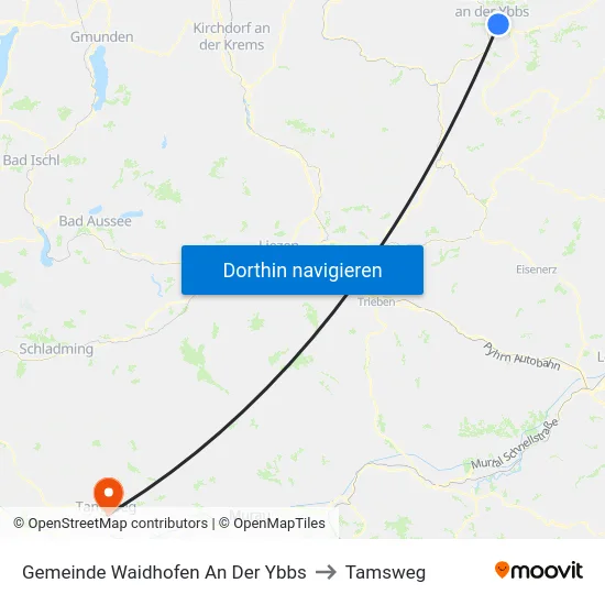 Gemeinde Waidhofen An Der Ybbs to Tamsweg map