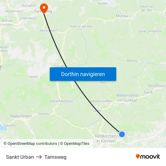 Sankt Urban to Tamsweg map