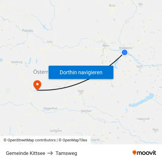 Gemeinde Kittsee to Tamsweg map