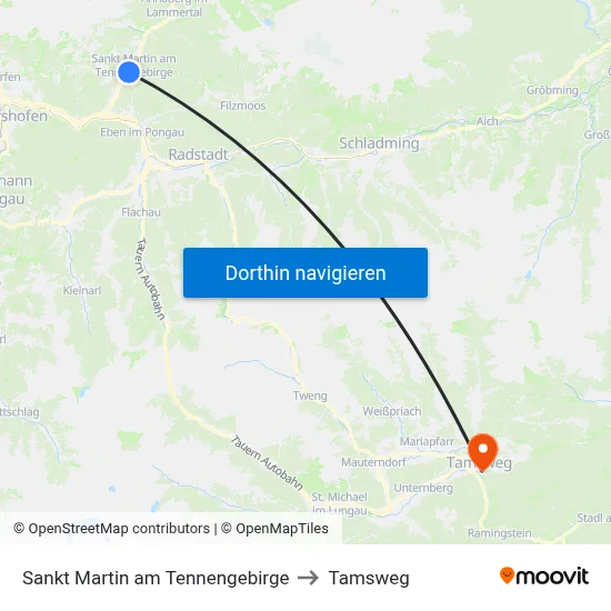 Sankt Martin am Tennengebirge to Tamsweg map