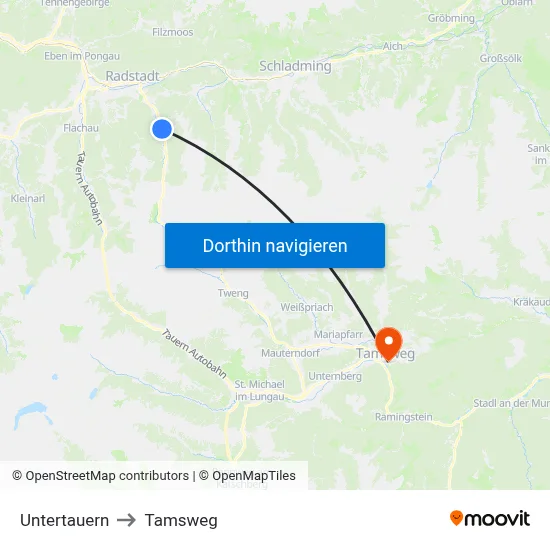 Untertauern to Tamsweg map