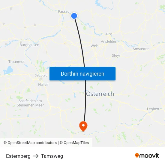 Esternberg to Tamsweg map